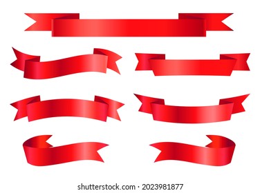 Vector red ribbons set. Realistic 3d banners for sales and discounts. Design elements for special offer advertisement, new shop products, Black Friday