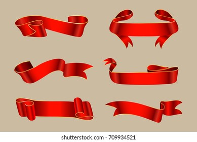 Vector red ribbons.Ribbon banner set. 