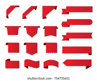 Vector red ribbons.Ribbon banner set. 