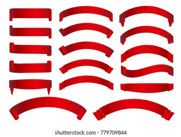 Vector red ribbons.Ribbon banner set.