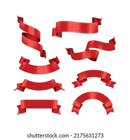 Vector red ribons set, isolaten on background, illustration in realistic style