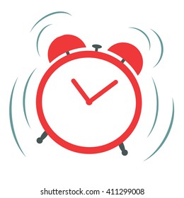 Vector red ringing alarm clock on a white background