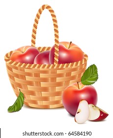 Vector. Red ripe apples in the basket.