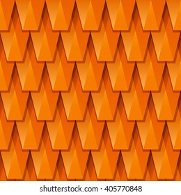 Vector red roof tile, texture. Abstract geometric 3d background. Orange background from polygonal tiles. 