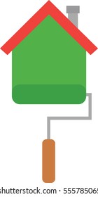 Vector red roofed orange house with orange roller paint brush.