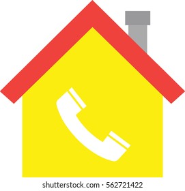 Vector red roofed yellow house icon with white phone symbol 