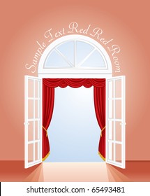 vector red room, lower blue sky layer is for  your image, eps-10 file