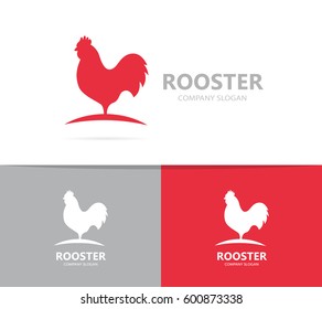 Vector of red rooster logo combination. Cock and chicken symbol or icon. Unique bird and cockerel logotype design template.