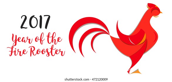 Vector Red rooster.The Year of Rooster. Rooster year Chinese zodiac symbol in flat style