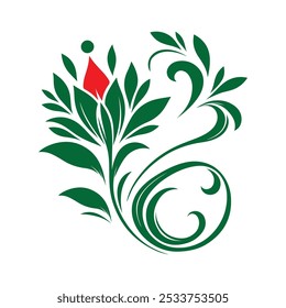 Vector red rose floral silhouette for graphic