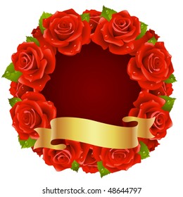 Vector red Rose Frame in the shape of round