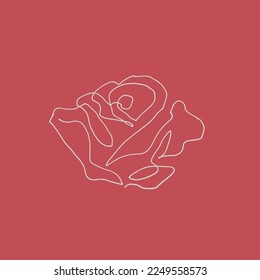 vector red rose illustration. freehand flower drawing. continuous line rose illustration. pen drawing. white rose on a dark background. rose drawing for tattoo. simple design. valentine's day card.