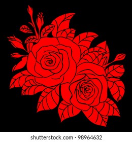 vector red rose on black