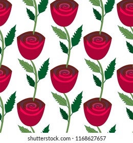 vector red rose on white seamless pattern