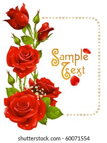 Vector red rose and pearls frame