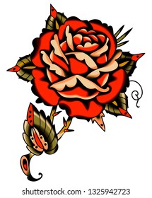 Vector Red Rose Tattoo Style Clip Art