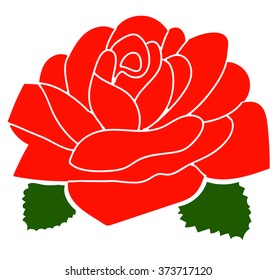 vector red rose with two leaves