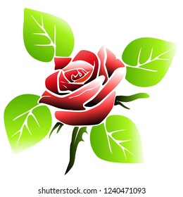 Vector red roses and green leaves