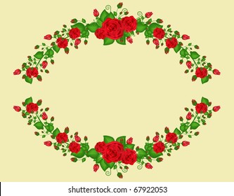 Vector red roses oval frame