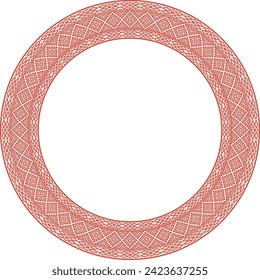 Vector red round Belarusian national ornament. Ethnic endless color border, Slavic peoples frame. 