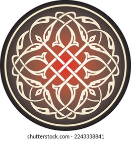 Vector red round Byzantine ornament, knot, rosette. Circle Greek pattern, Drawing of the Eastern Roman Empire. Decoration of the Russian Orthodox Church.
