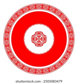 Vector red round Kazakh national ornament. Ethnic pattern of the peoples of the Great Steppe, Kazakh, Mongols, Kyrgyz, Kalmyks. Pattern frame template, border, decorative ornament for sandblaster