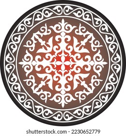 Vector red round kazakh ornament shanyrak. circle on the roof of the yurt. Patterns of the peoples of the great steppe. Asian border in a circle. Mongolia, Kalmykia, Bashkiria, Buryatia, Kyrgyzstan.