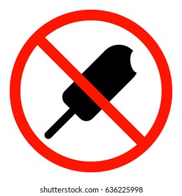 vector red round prohibition sign with a silhouette of the ice cream