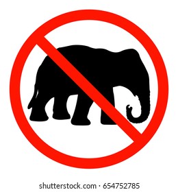 vector red round prohibition sign with a silhouette of an elephant