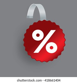 Vector Red Round Wobbler with Transparent Strip Isolated on a grey Background. Template for your hanging shelf tag design.