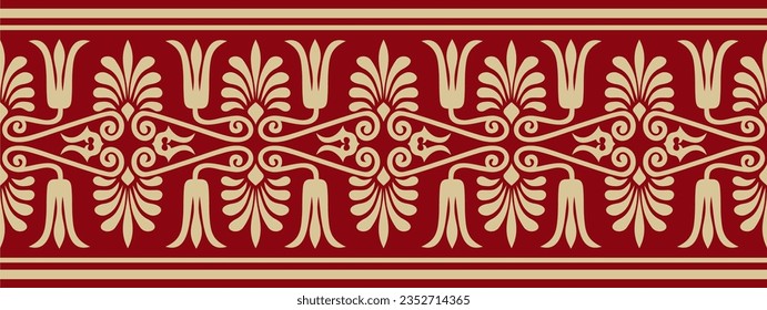 Vector red s ancient greece seamless ornament. Classic Endless pattern frame border Roman Empire.
