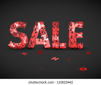 Vector red sale label made from various letters