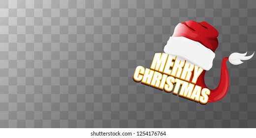 vector red Santa Claus hat label with greeting merry christmas text on azure transparent background. vector merry christmas card, flyer, horizontal banner design template or poster with space for text