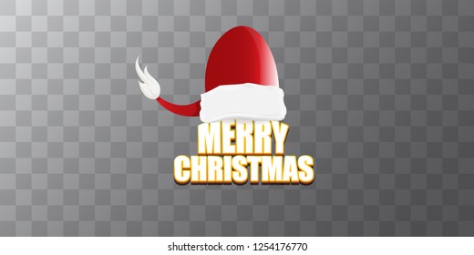 vector red Santa Claus hat label with greeting merry christmas text on azure transparent background. vector merry christmas card, flyer, horizontal banner design template or poster with space for text