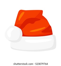 Vector of red Santa Claus hat isolated on white. Cartoon style. Cute funny christmas icon. EPS 10 Vector illustration.