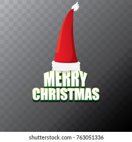 vector red Santa Claus hat label with greeting merry christmas text isolated on transparent background. vector merry christmas card, banner design template or xmas design elements.