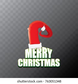 vector red Santa Claus hat label with greeting merry christmas text isolated on transparent background. vector merry christmas card, banner design template or xmas design elements.