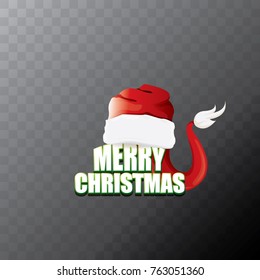 vector red Santa Claus hat label with greeting merry christmas text isolated on transparent background. vector merry christmas card, banner design template or xmas design elements.
