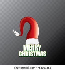 vector red Santa Claus hat label with greeting merry christmas text isolated on transparent background. vector merry christmas card, banner design template or xmas design elements.