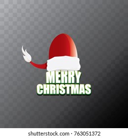 vector red Santa Claus hat label with greeting merry christmas text isolated on transparent background. vector merry christmas card, banner design template or xmas design elements.