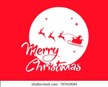 vector Red Santa Claus, reindeer and moon poster with Merry Christmas greeting card