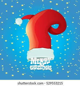 vector red Santa hat on stars background with greeting text Merry Christmas. merry christmas card, banner or xmas background. vector illustration