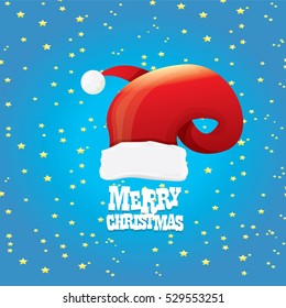 vector red Santa hat on stars background with greeting text Merry Christmas. merry christmas card, banner or xmas background. vector illustration