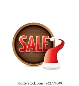 vector red Santa hat with special sale sign tag isolated on white background. vector merry christmas sale label, sticker, banner design template or  background.