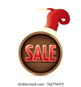 vector red Santa hat with special sale sign tag isolated on white background. vector merry christmas sale label, sticker, banner design template or  background.