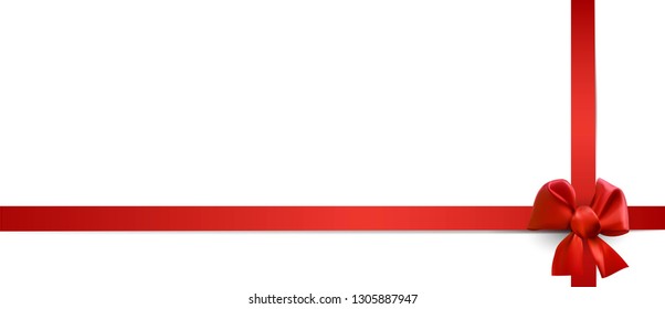 Vector red satin ribbon on white background. Template for greeting card, sale banner,voucher. Happy Mother's,Valentine's, Women's day.