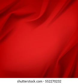 Vector Red Satin Silky Cloth Fabric Textile Drape with Crease Wavy Folds. Abstract Background