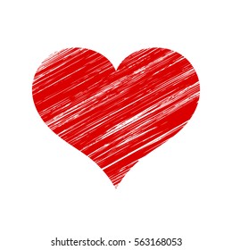Vector Red Scratched Heart Icon Over White
