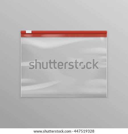 Vector Red Sealed Empty Transparent Plastic Zipper Bag Close up Isolated on Background