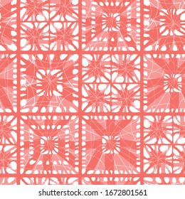 Vektorillustration roter Shibori abstrakter quadratischer Fliesen Mosaikmuster Hintergrund. Geeignet für Textilien, Geschenkverpackungen und Tapeten.